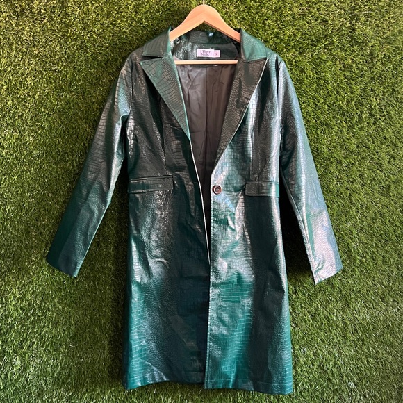 Tiger Mist Jackets & Blazers - Tiger Mist Green Faux Crocodile Trench Coat